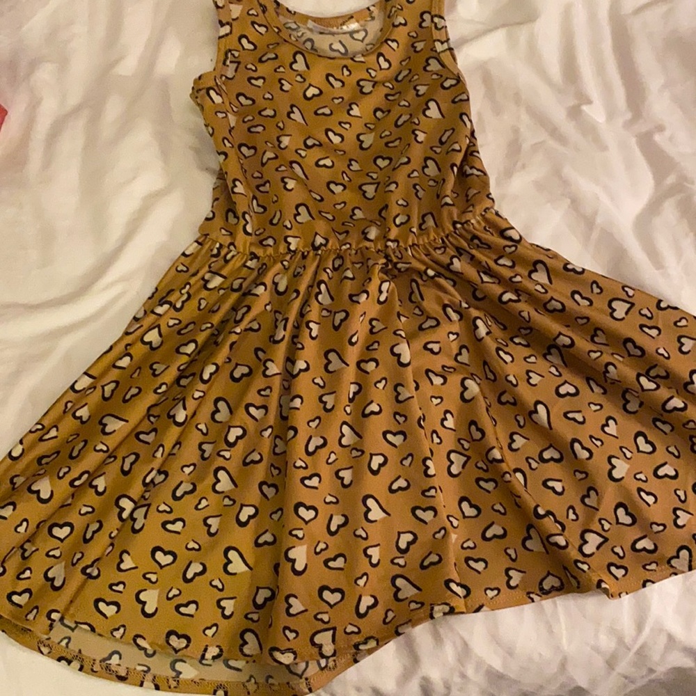 Mustard dress with white and black heart print, never worn